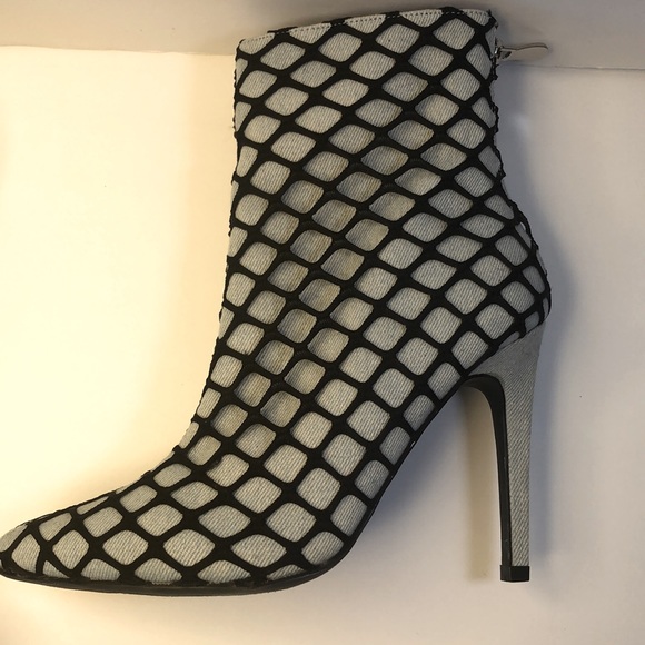 Blue Jean Ankle Boots With Black Fishnet - Picture 5 of 5